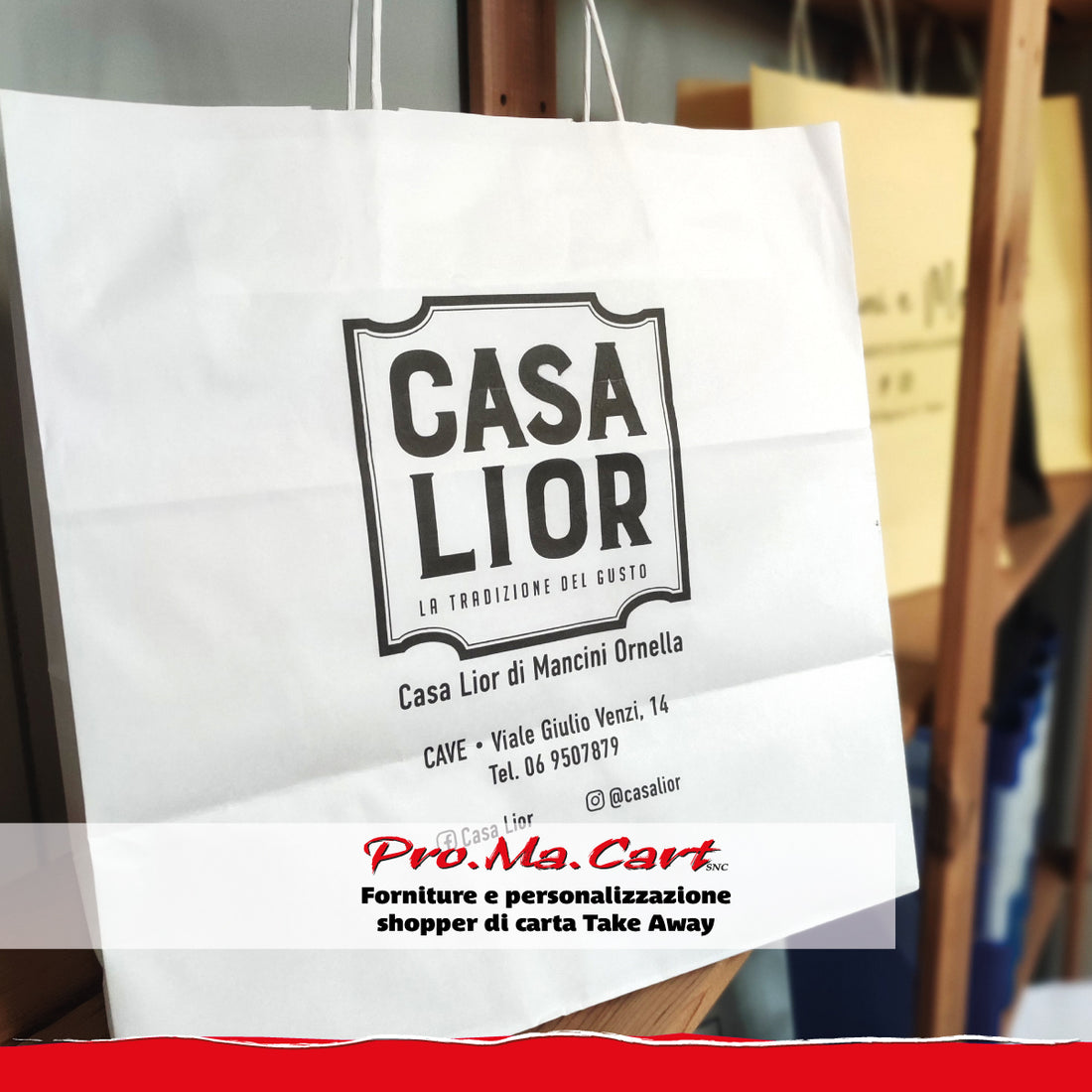 Buste in carta take away personalizzate per i gelati di Casa LiOr